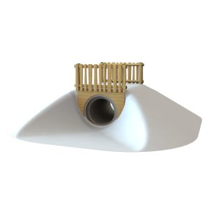Volledig begraven kruiptunnel van beton met Robinia houten balustrades