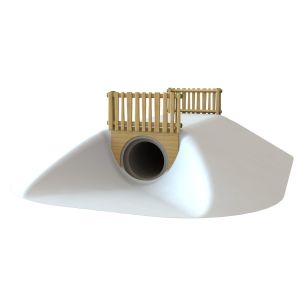 Volledig begraven kruipbuis van beton met Robinia houten balustrades