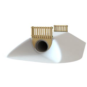Volledig begraven kruipbuis van beton met Robinia houten balustrades